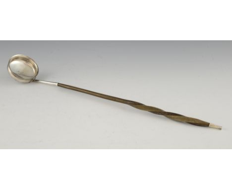 William IV silver punch ladle with whalebone twisted handle and plain silver bowl with beaded border, by William Russell II, 