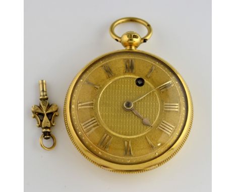 George IV gold open faced pocket watch, textured gilt dial with Roman numerals, with verge fusee movement signed Jam. wight, 