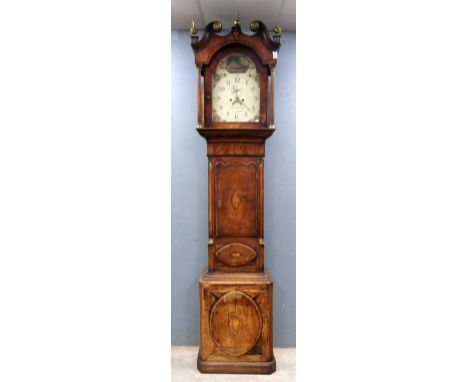 19th century eight day longcase clock by Underhill of Newport with white painted face and second and date apertures, 204 x 53