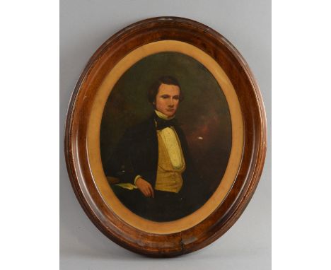 Victorian school, portrait of James Warrell Matthews 1829-1853, painted oval, detailed label verso, oil on board, framed, pic