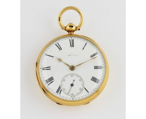 Victorian gold open faced pocket watch, white dial with Roman numerals and subsidiary dial, movement signed Rossi Norwich no.