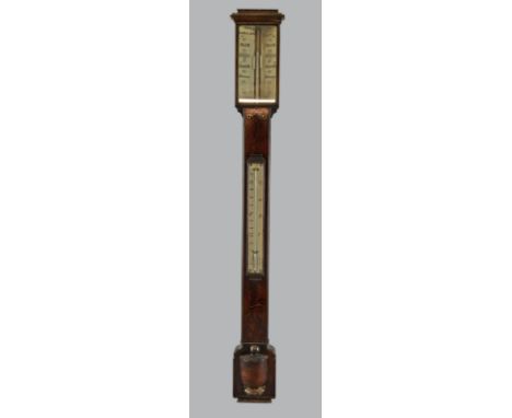 19th century mahogany stick barometer by Bland & Long of London, ivory-mounted weather meter and thermometer, 97 cm high PLEA