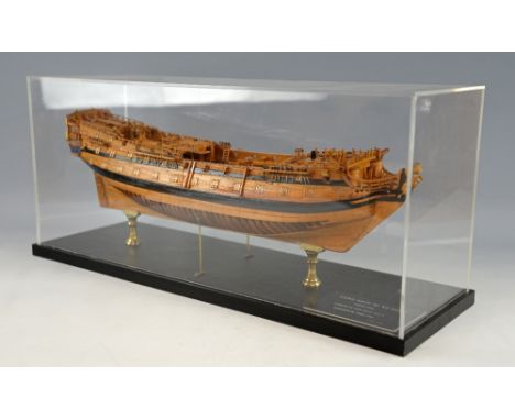 Wooden scale model of a boat, 'Third Rate of 60 guns'  1/96 scale in Perspex case..    