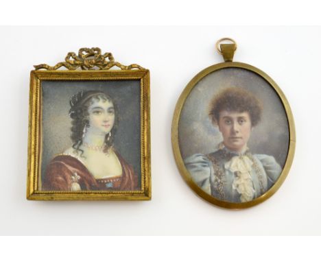 Rectangular portrait miniature Henriette d'Angleterre 6cm x 5.5cm, and an oval miniature of a Estelle Coutu, ( Married to a P