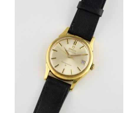 Omega Constellation gold gentleman's wrist watch, the silver coloured dial fitted with batons, date at 3, marked automatic ch