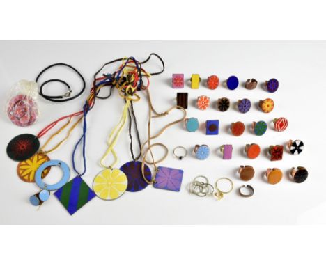 Group of 1960's to 1970's copper and enamel jewellery mainly rings and pendants .     