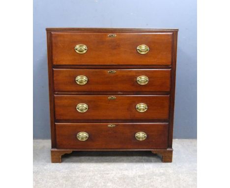 19th century mahogany secretaire  chest with a fitted drawer above three long drawers, on bracket feet  102cm  x 92cm .    