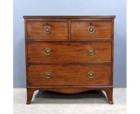 George III mahogany chest of two short over two long drawers on splayed bracket feet, brass ring handles, 90 x 92 x 49 cm's. 