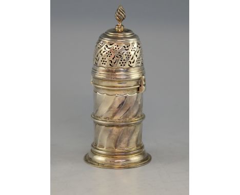 Victorian silver lighthouse sugar caster, with flame finial, by George Nathan & Ridley Hayes, Birmingham, 1894, 4.8oz, 150g,.