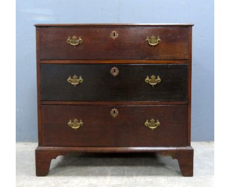 19th century oak chest of three drawers  on bracket base, 77cm (h) x 79cm (w) x 46cm (d)..    