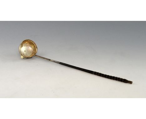 George III white metal punch ladle with whale bone handle, 37cm long,.    