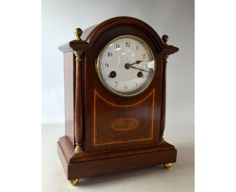 Early 20th Century mahogany mantel clock with twin train movement - Height 53 cm .    