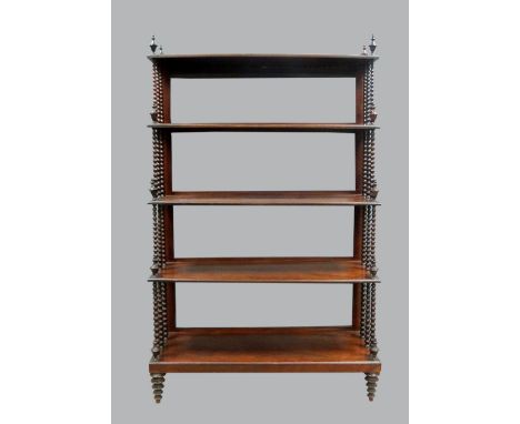 Regency rosewood open five tier bookcase with bobbin turned supports, 131 x 82 x 19 cm's.    