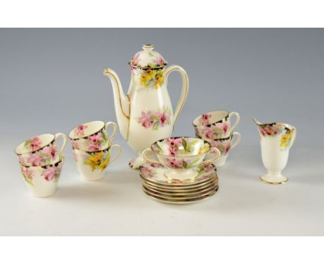 Early 20th Royal Doulton coffee-service, comprising six cups and saucers, cream jug, sugar bowl and coffee-pot, pot 21 cm hig