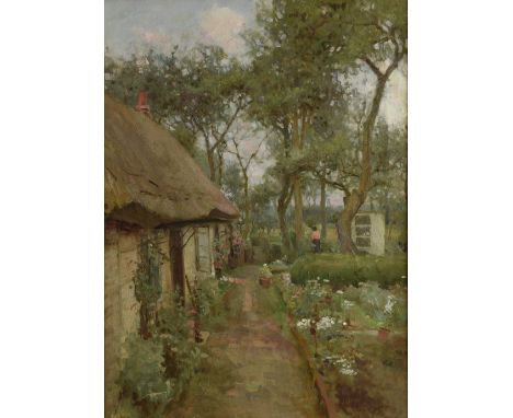 James Frederick Darley (1847-1932), Thatched Cottage, oil on canvas, J F Darley Studio stamp verso, 69cm x 51cm.James Frederi