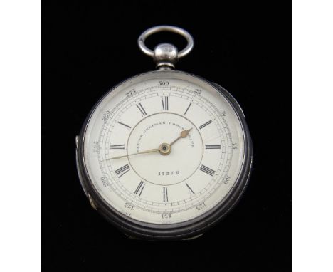 Silver cased 19th century pocket watch, marine decimal chronograph, hallmarked Chester 1881.     