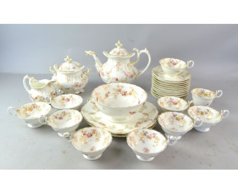 19th century Staffordshire part tea service, to include teapot, sucrier, cream jug, sugar bowl, two side plates,  and ten cup