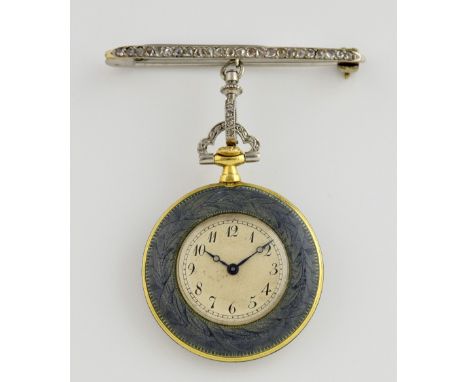 Early 20th century Cartier ladies fob watch, the white enamel dial with Arabic numerals surmounted by minute chapter ring, Br