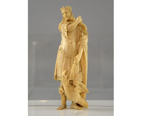 19th century Continental Ivory carving of crowned figure with an eagle, possibly Zeus, 14cm high  PLEASE NOTE: THIS ITEM CONT