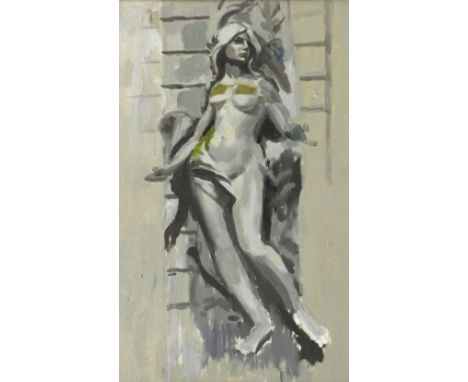 Peter Brian Wardle, 20th century, nude study in shades of grey and green, unsigned, oil on board, inscribed verso 'Ex-collect