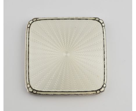 1930's Asprey Silver enamel compact, engine turned white enamel lid, measuring approximately 6.5 x 6.5 cm, inside hallmarked 