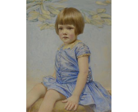Beatrice Belton, water-colour portrait of a girl seated and wearing a blue dress, signed Bee Belton, London, framed, 37cm x 5