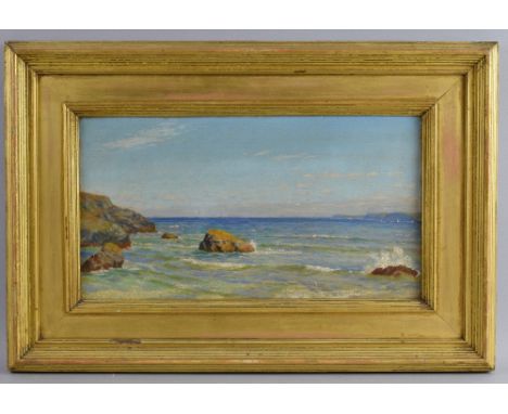 Arthur Hughes (1832-1915), Cornish seascape, oil on canvas signed, 21cm x 40cm.See Arthur Hughes, his life and works, Pg.222.