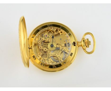  An Arnex, Gold plated lever wound skeleton pocket watch , the floral embossed case marked inside front with Pratt and witney