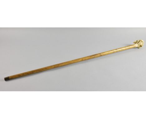 19th century fruitwood walking stick with Ivory finial carved in the form of a  gentleman,  94cm  PLEASE NOTE: THIS ITEM CONT
