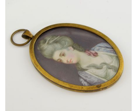 19th century portrait miniature of a woman in a purple shawl, on Ivory, in gilt metal frame  9cm x 6cm   PLEASE NOTE: THIS IT