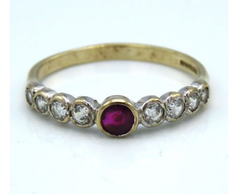 A 9ct gold ring set with ruby & white stones, 1.5g, size N