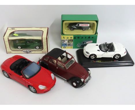 A boxed Sacio 'Bisto' Morris 1/26 scale van, a boxed Vanguards 'Castrol' Austin A40, a Citreon 2CV & two sports car models