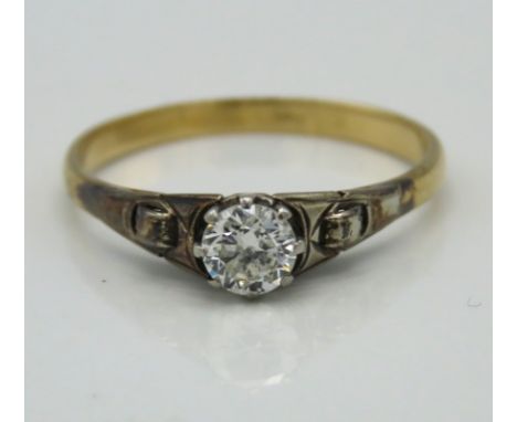 A yellow metal ring set with approx. 0.33ct of diamond, tests electronically as 18ct gold, 2.4g, size Q/R