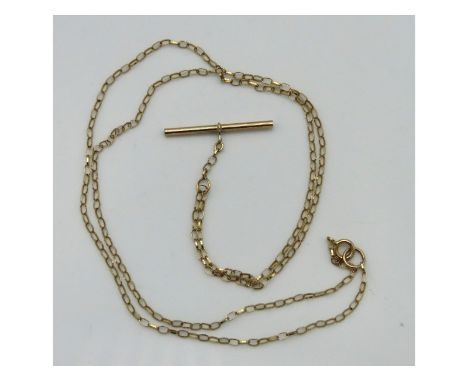A 9ct gold T-bar & chain, 460mm long, 1.1g