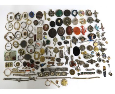 A quantity of mostly antique costume jewellery related items a/f including enamel, coral, jet, agate, gold 3.3g, silver & oth