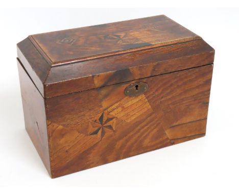 A 19thC. inlaid tea caddy, 237mm wide x 157mm high x 132mm deep