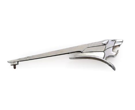 Peugeot: An Art Deco Chromed Car Mascot, modelled as a stylised lion, with curved mounting bracket, 29.5cm long