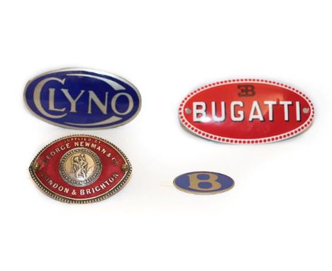 ~ A 1920/30 London &amp; Brighton Red Enamelled Oval Car Badge, supplied by George Newman &amp; Co, 6.5cm wide; A Reproductio