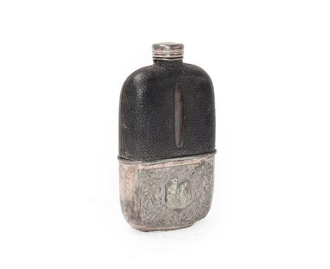 The Gordon Bennett Road Race, Ireland 1903: a silver plated souvenir winner's brandy flask, half covered in black leather wit