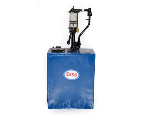 Anglo-American Oil Company Ltd: A Blue and Black Painted Free-Standing Oil Pump, with later Esso labels, the glass dispenser 