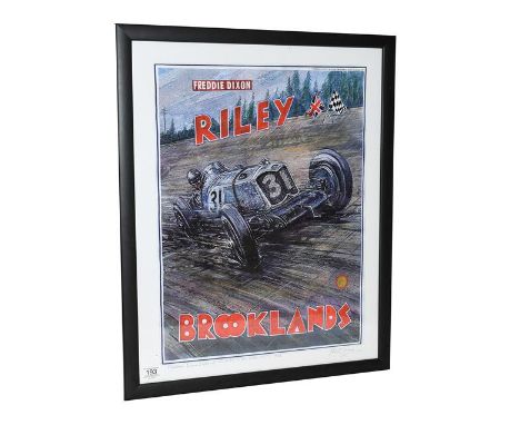 Phil May (b.1925)  Freddie Dixon's Riley Sets Record at Brooklands  Giclee poster print on canvas, signed, 49.5cm by 39.5cm, 
