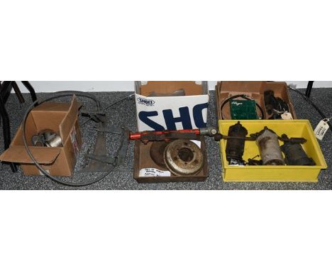 A Quantity of Automobilia, to include: A pair of 1937/39 Austin Big Seven front brakes c/w back plates, shoes etc A Lucas Dyn