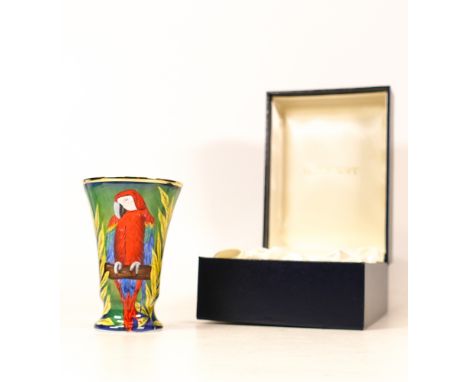 Moorcroft enamel Rainbow Macaw vase by Faye Williams , Limited edition 21/50. Boxed with certificate. Height 8cm 