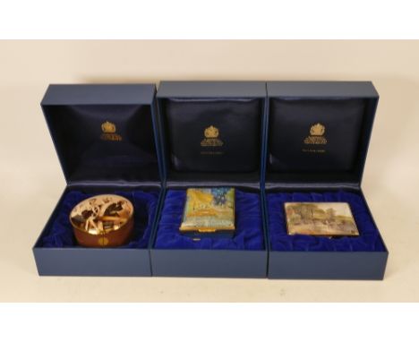 Halcyon days enamelled lidded boxes to include 50th Anniversary of first export of oil from Kuwait , Cafe terrace on the Plac