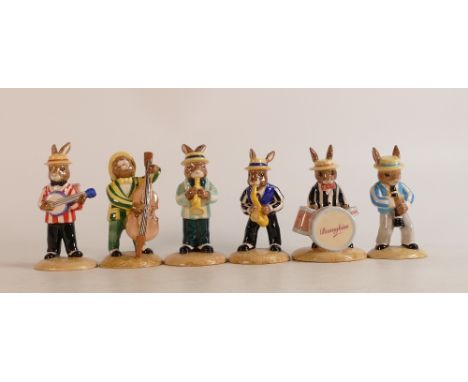 Royal Doulton Bunnykins Figures from the Jazz Band Collection : comprising Clarinet Player DB184, Double Bass Player DB185, S