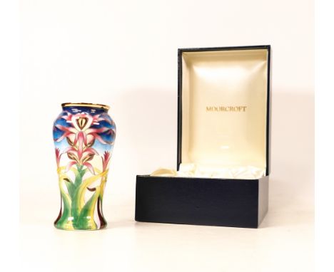 Moorcroft enamel Lizard Orchid vase by Phillip Gibson ,3 star collectors club piece , number 43 dated 8/1/04. Boxed, Height 9