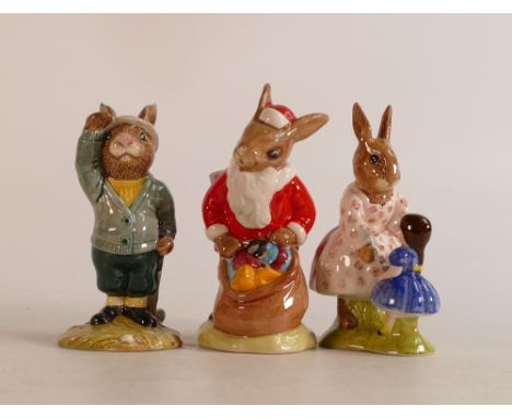 Royal Doulton Bunnykins figures Santa DB17, Playtime DB8 and Sundial DB213, boxed (3) 