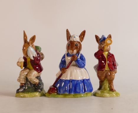 Royal Doulton Bunnykins figures Rise &amp; Shine DB11, Clean Sweep DB6 and Colling Off DB3, boxed (3) 
