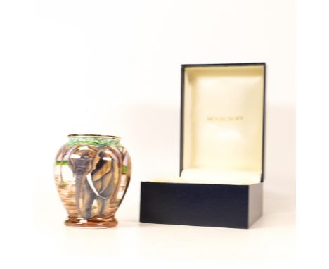 Moorcroft enamel Elephants at the waterhole vase by R Douglas Ryder , Limited edition 88/200. Boxed with certificate. Height 