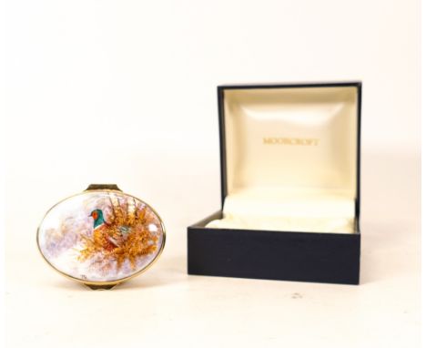 Moorcroft enamel Pheasant oval lidded box by Terry Halloran , Limited edition 3/250. Boxed, length 6cm 